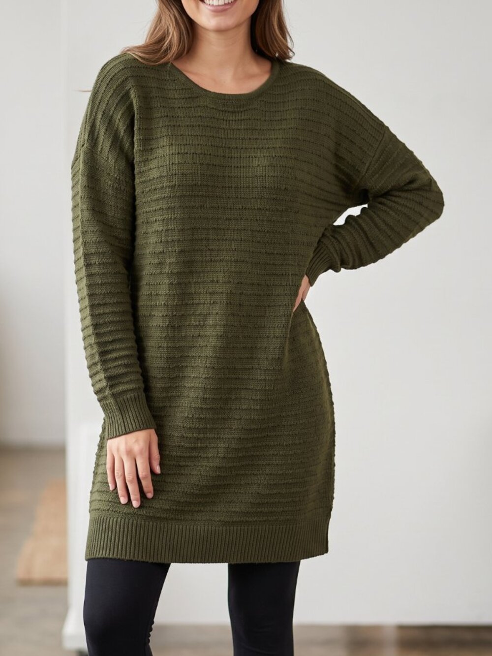 NWT Dokotoo Green Textured Long Over Leggings Tunic Sweater Large